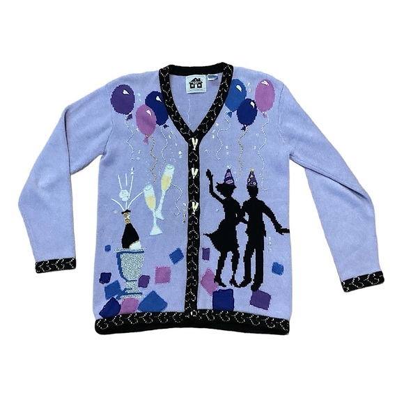 Vintage Storybook Knits Sweater Women's Cardigan Party Cocktail Festive Purple - Picture 1 of 8
